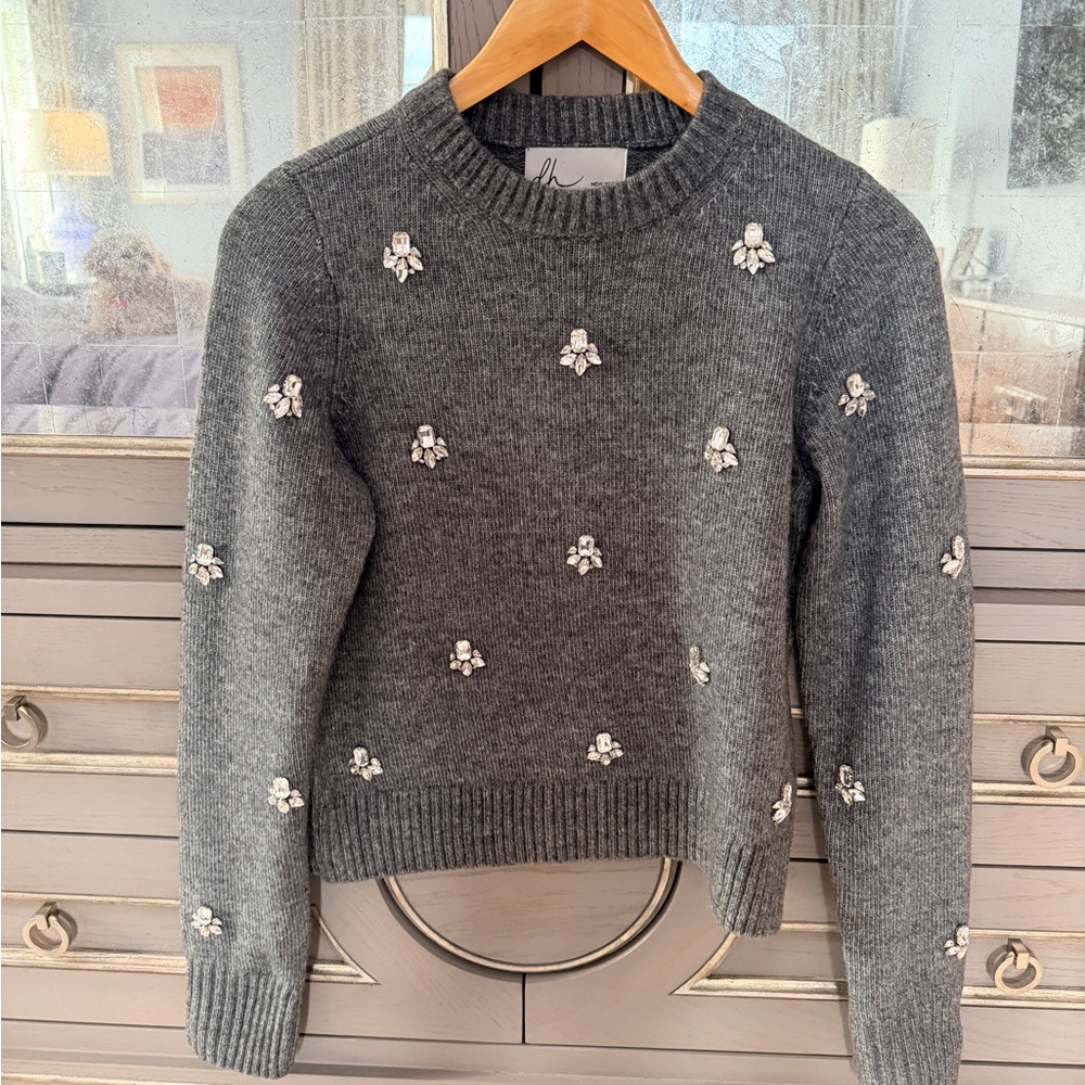 dh NEW YORK Charcoal Sweater with White Floral Accents  xs